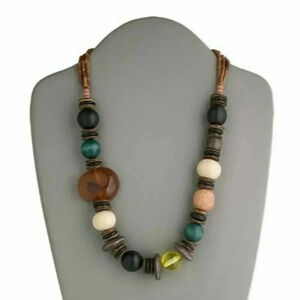Hand Crafted Chunky Wood and Resin Beads Necklace